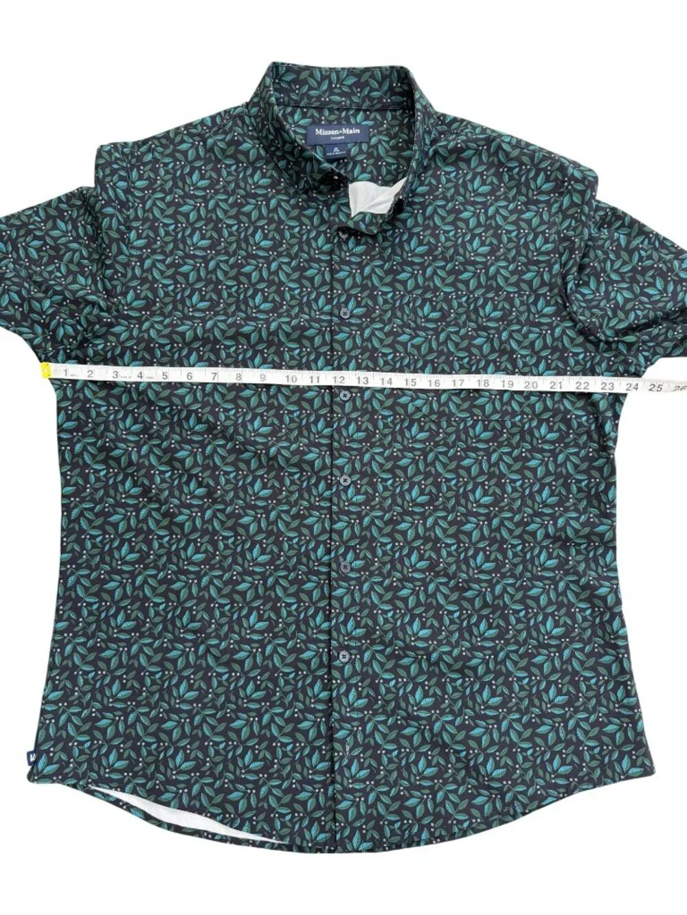 Mizzen+Main Mens XL Shirt Leeward Trim Fit Short Sleeve Button-Up Navy Foliage - Picture 4 of 6